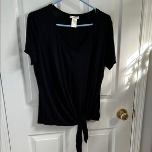 Black V-Neck Tie-Front Top